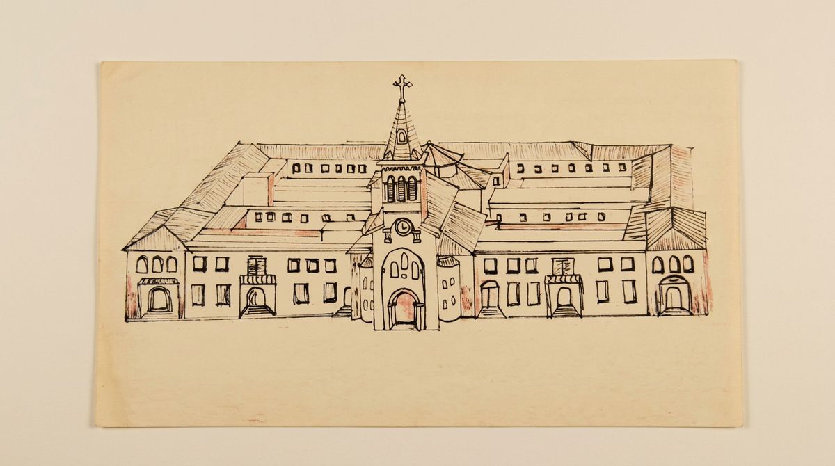 Dibujo del convento de San Antonio de Padua, sede de la Biblioteca Provincial Fray Mamerto Esquiú